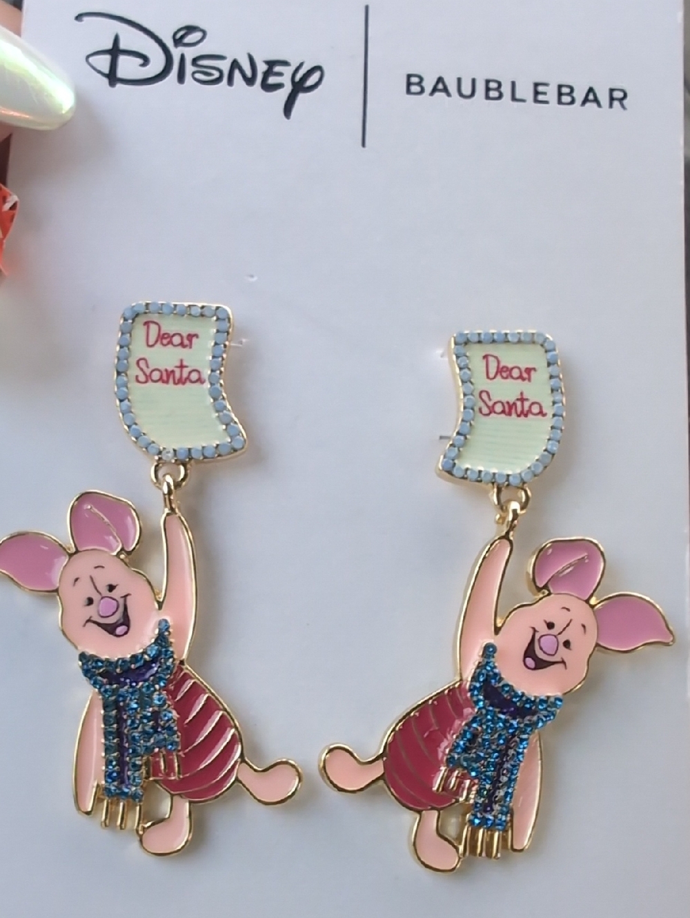 BaubleBar x Disney Piglet Santa Letter Drop Earrings